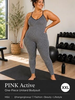 NWT PINK Active Unitard Bodysuit Heather Gray Built-In Bra XXL
